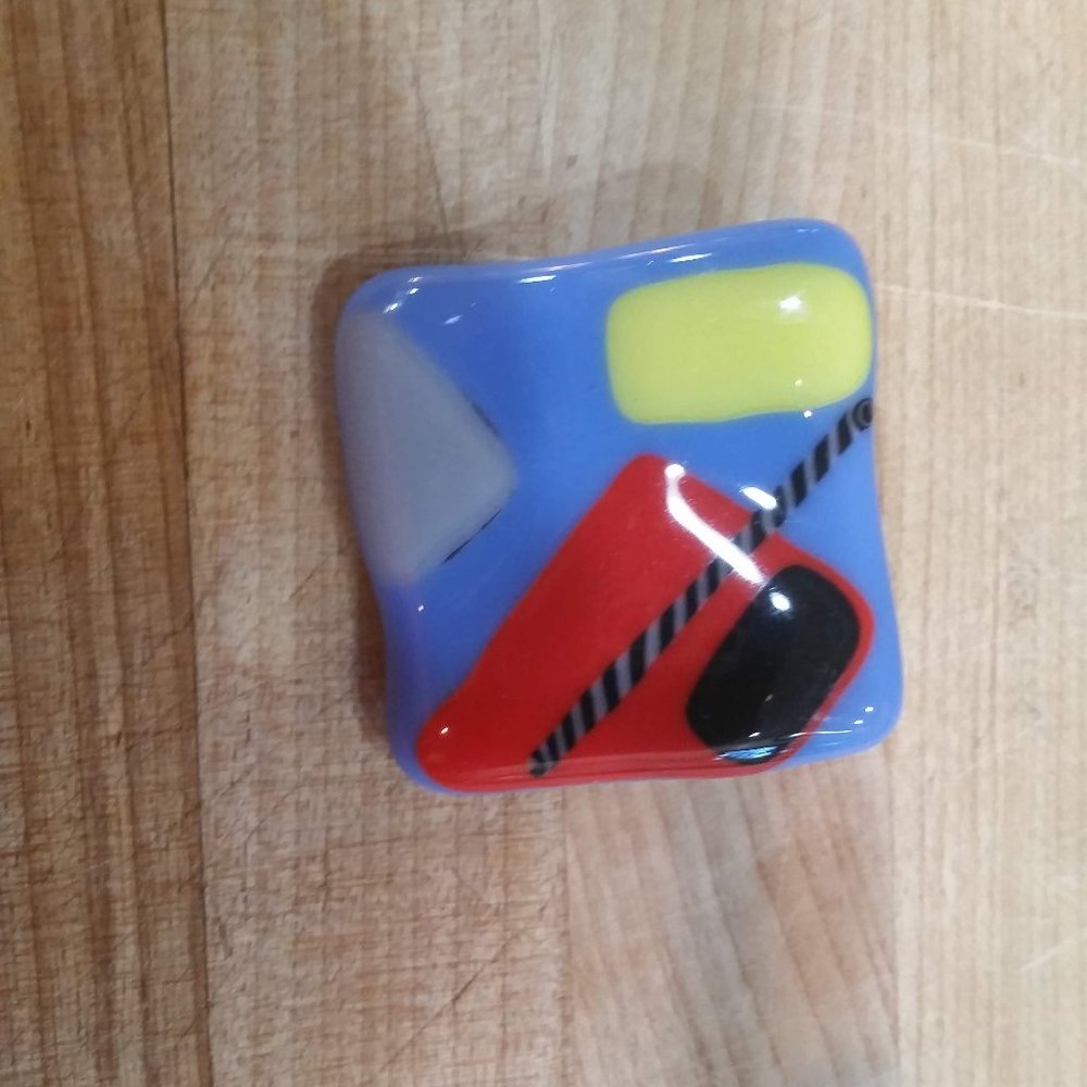 1.5" Square Blue, Red  & Yellow Abstract  Pin